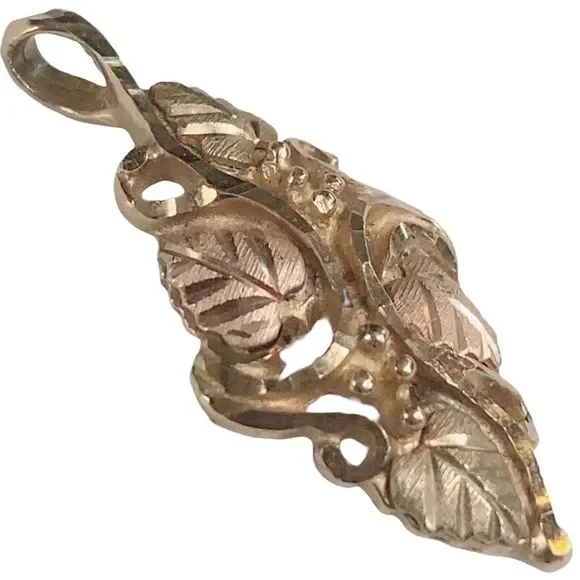 Black Hills Gold 10K Gold + Rose Gold Leaves Vine Pendant - Picture 1 of 4